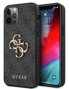GUESS Cover rigida 4G Big Metal Logo Grey per Apple iPhone 12 / 12 Pro - GUHCP12M4GMGGR