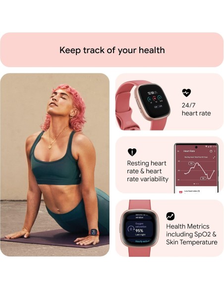 Fitbit Versa 4 Smartwatch Fitness con cinturino Pink Sand / Copper Rose