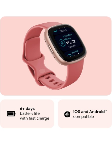 Fitbit Versa 4 Smartwatch Fitness con cinturino Pink Sand / Copper Rose
