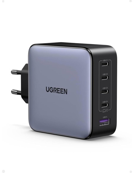 UGREEN Caricabatterie da parete GaN 100W 5 in 1 con 4 porte USB-C e 1 USB-A Nero