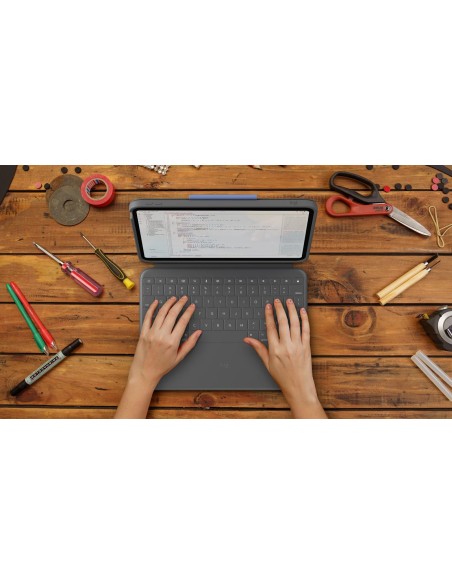 Logitech Rugged Folio Custodia con tastiera QWERTZ Oxford Grey per Apple iPad 11 pollici (A16) e iPad 10,9 pollici (10ª gen.)