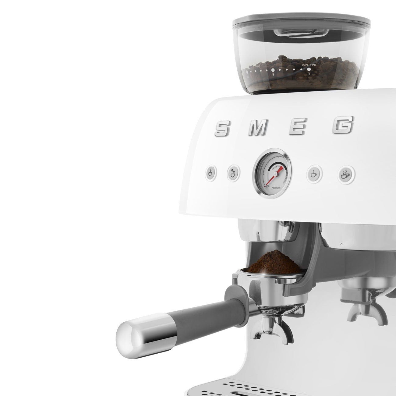 Smeg Macchina da Caffè Espresso Manuale con macinacaffè integrato 50's Style – Bianco LUCIDO – EGF03WHEU
