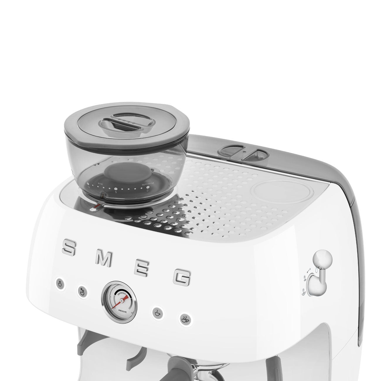 Smeg Macchina da Caffè Espresso Manuale con macinacaffè integrato 50's Style – Bianco LUCIDO – EGF03WHEU