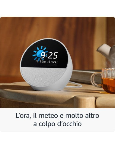 Amazon Nuovo Echo Spot (modello 2024) | Sveglia intelligente con suono di qualità e Alexa | Nero