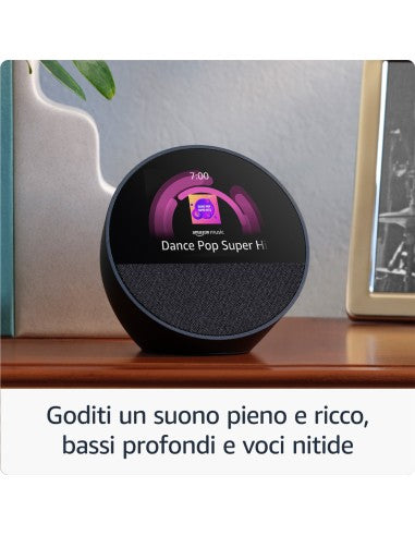 Amazon Nuovo Echo Spot (modello 2024) | Sveglia intelligente con suono di qualità e Alexa | Nero