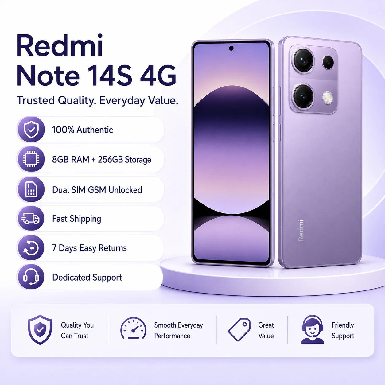 Xiaomi Redmi Note 14S 4G Dual Sim 8Gb Ram 256Gb - Aurora Purple - 6