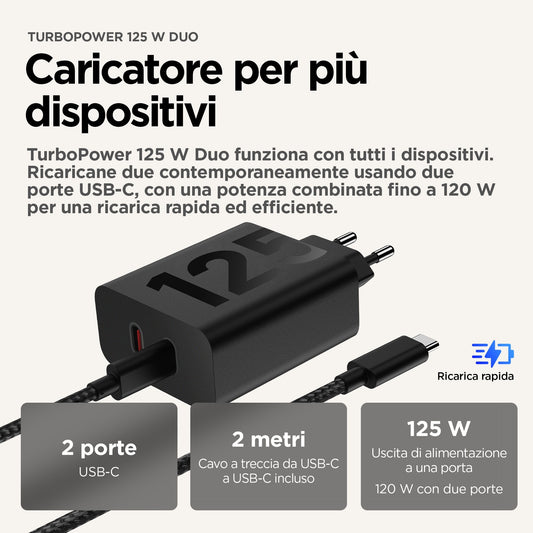 Motorola TurboPower 125W Duo Charger Universale Nero AC Ricarica rapida Interno