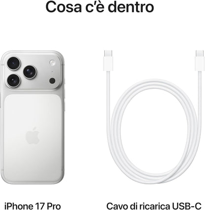 Apple iPhone 17 Pro 256 GB: display 6,3", ProMotion fino a 120Hz, chip A19 Pro - Argento