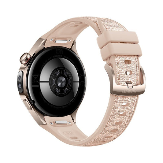 Huawei WATCH 5 (42 mm), cassa in acciaio inox 904L e cinturino beige. Compatibile con iOS e Android e chiamate E-sim
