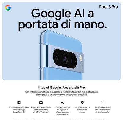 Google Pixel 8 Pro - Smartphone Android sbloccato con teleobiettivo, batteria con 24 ore di autonomia e display Super Actua -