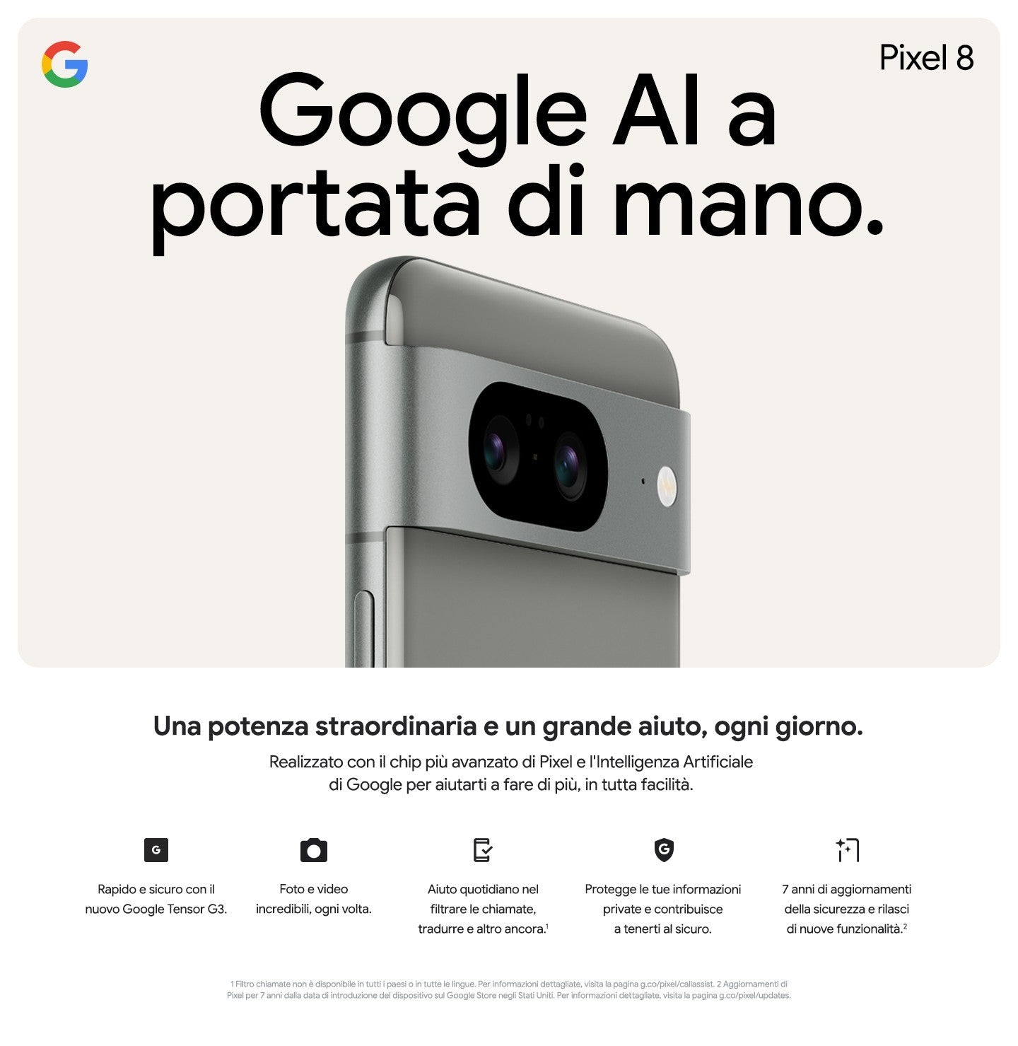 Google Pixel 8 : smartphone Android sbloccato con fotocamera avanzata, batteria con 24 ore di autonomia e sicurezza efficace -