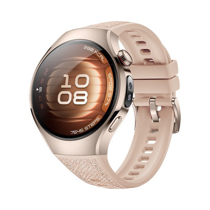 Huawei WATCH 5 (42 mm), cassa in acciaio inox 904L e cinturino beige. Compatibile con iOS e Android e chiamate E-sim