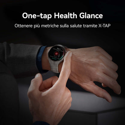 Huawei WATCH 5 (42 mm), cassa in acciaio inox 904L e cinturino beige. Compatibile con iOS e Android e chiamate E-sim