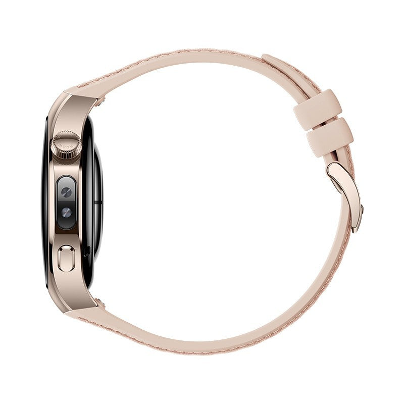 Huawei WATCH 5 (42 mm), cassa in acciaio inox 904L e cinturino beige. Compatibile con iOS e Android e chiamate E-sim