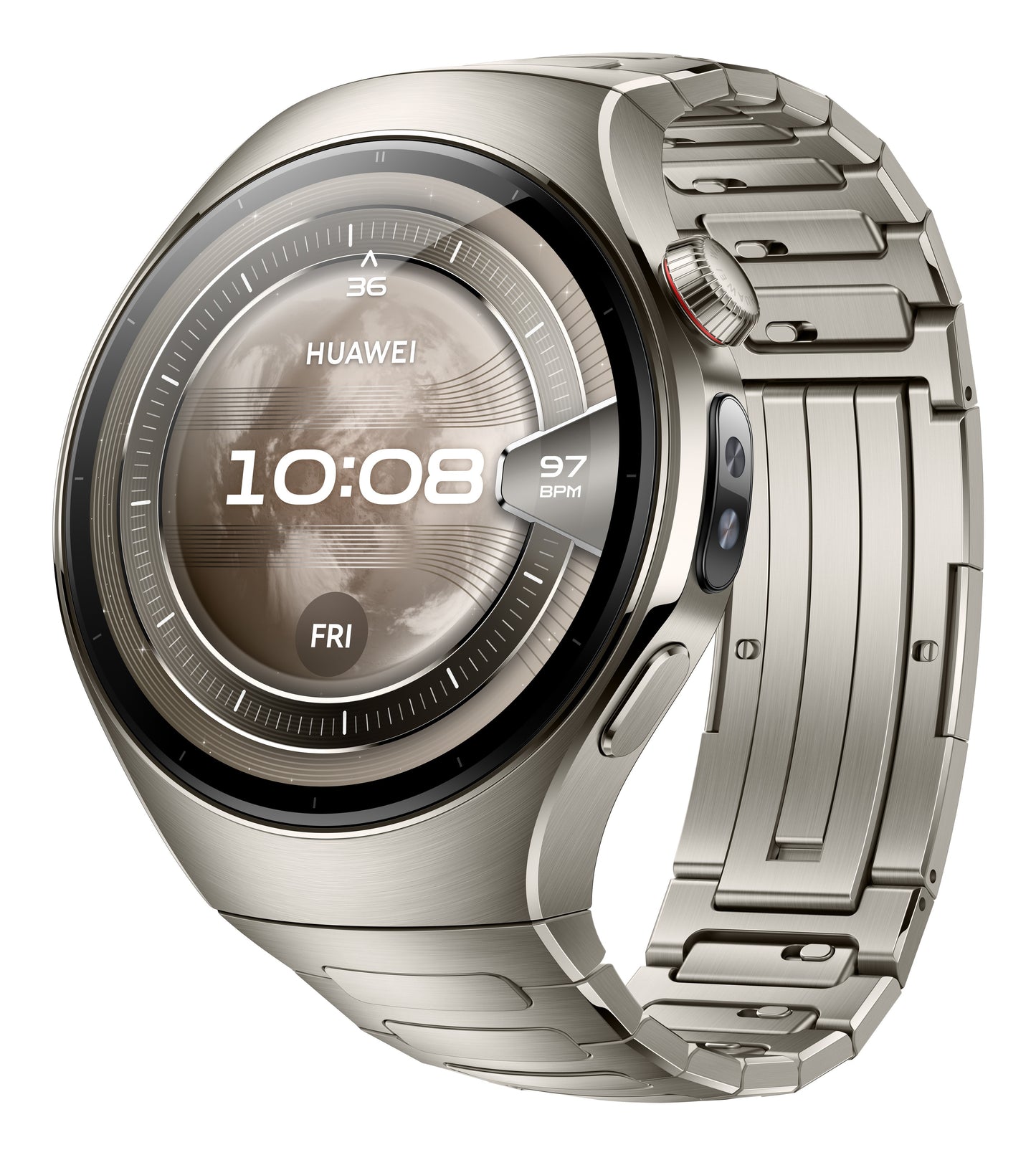 Huawei WATCH 5 (46 mm), cassa in titanio aerospaziale e cinturino in titanio. Compatibile con iOS e Android e chiamate E-sim
