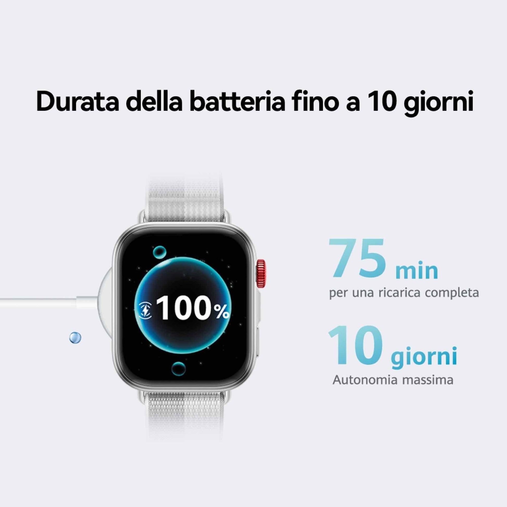 Huawei WATCH FIT 4, cassa in alluminio e cinturino bianco. Fino a 10 giorni di autonomia e compatibile con iOS e Android.