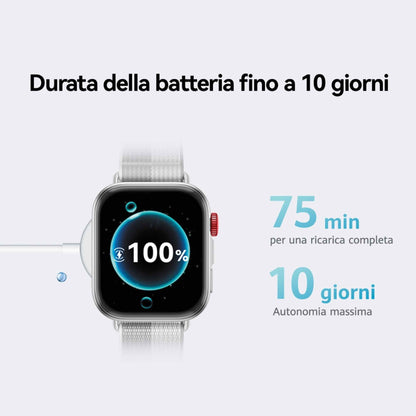 Huawei WATCH FIT 4, cassa in alluminio e cinturino bianco. Fino a 10 giorni di autonomia e compatibile con iOS e Android.