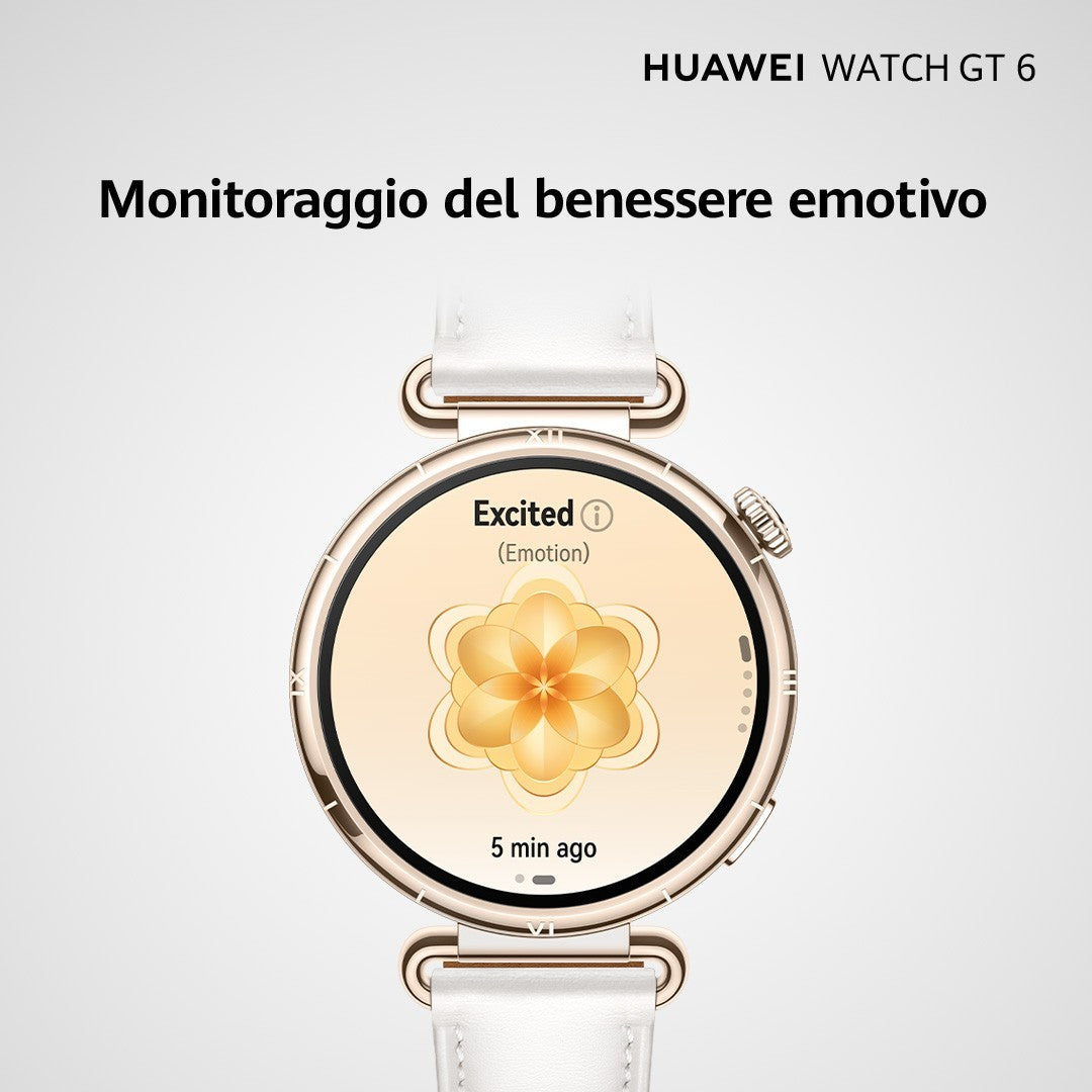 Huawei WATCH GT6, Cassa 41mm in acciaio inossidabile e cinturino oro. Compatibile con iOS e Android. Fino a 14 giorni di