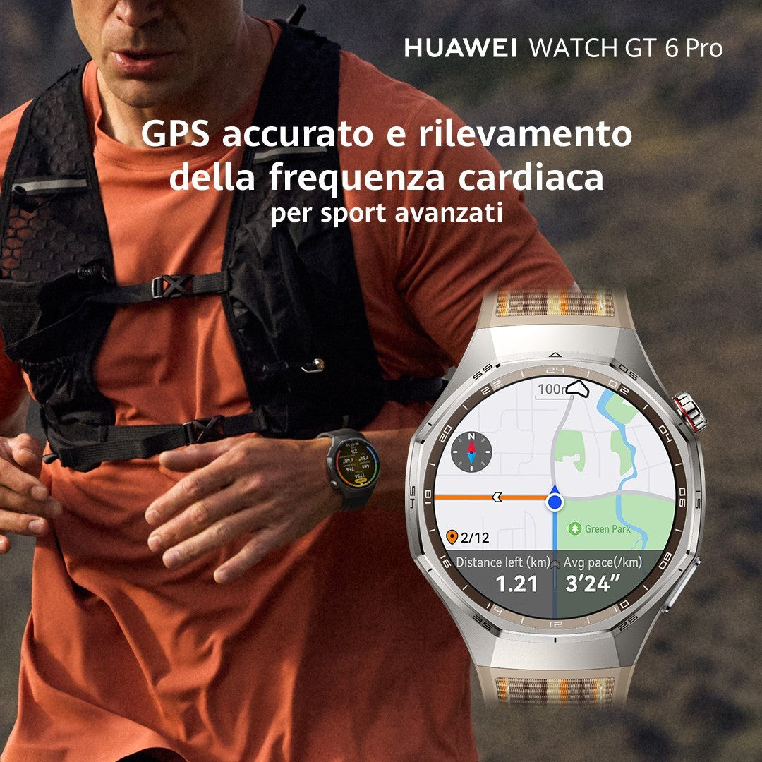 Huawei WATCH GT6 Pro, Cassa 46mm in titanio e cinturino marrone. Compatibile con iOS e Android. Fino a 21 giorni di autonomia.