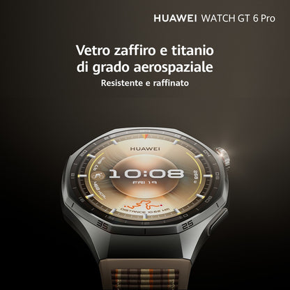 Huawei WATCH GT6 Pro, Cassa 46mm in titanio e cinturino marrone. Compatibile con iOS e Android. Fino a 21 giorni di autonomia.