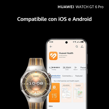 Huawei WATCH GT6 Pro, Cassa 46mm in titanio e cinturino nero. Compatibile con iOS e Android. Fino a 21 giorni di autonomia.