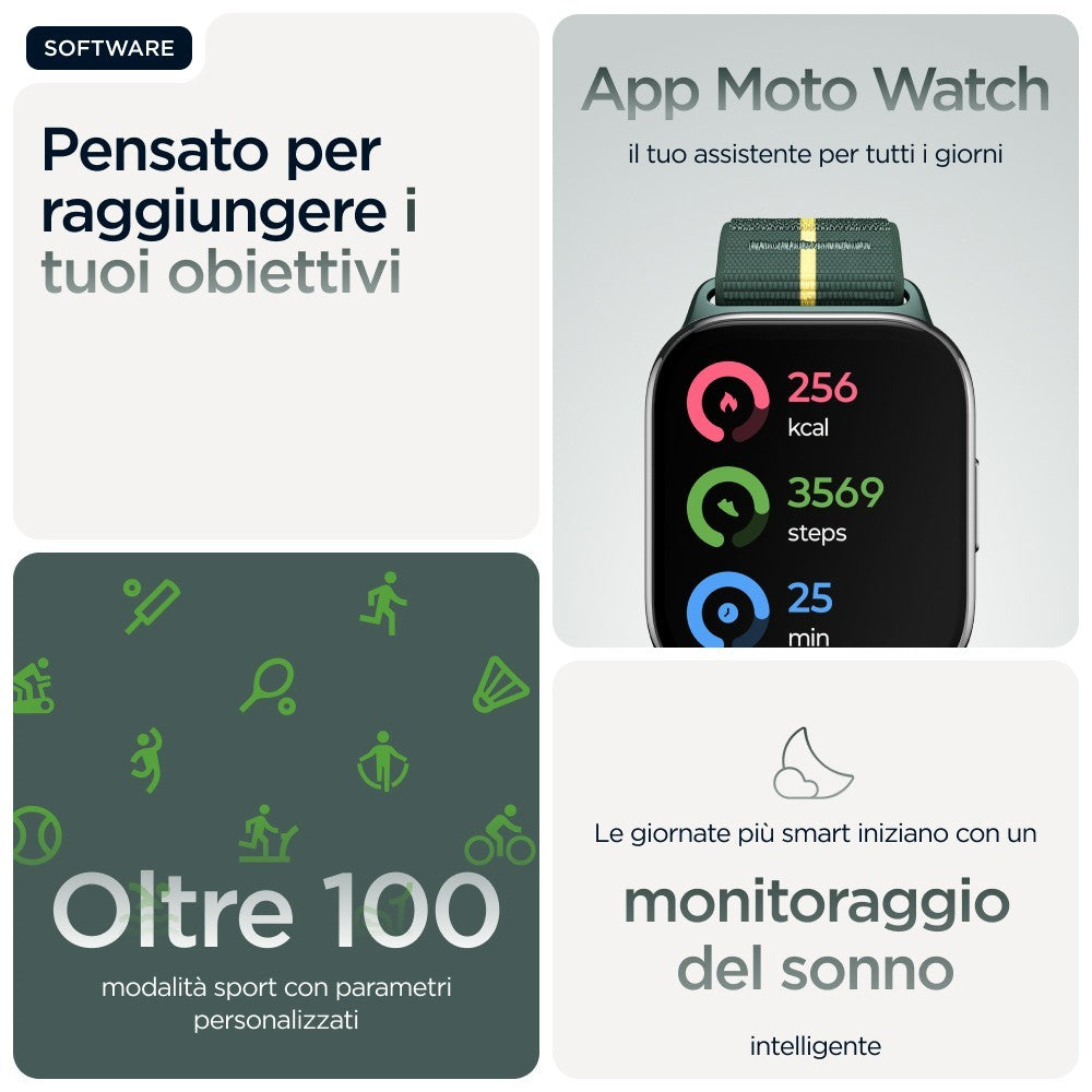 Motorola moto watch fit 4,83 cm (1.9") OLED 44.5 mm Digitale Touch screen Verde, Grigio GPS (satellitare)