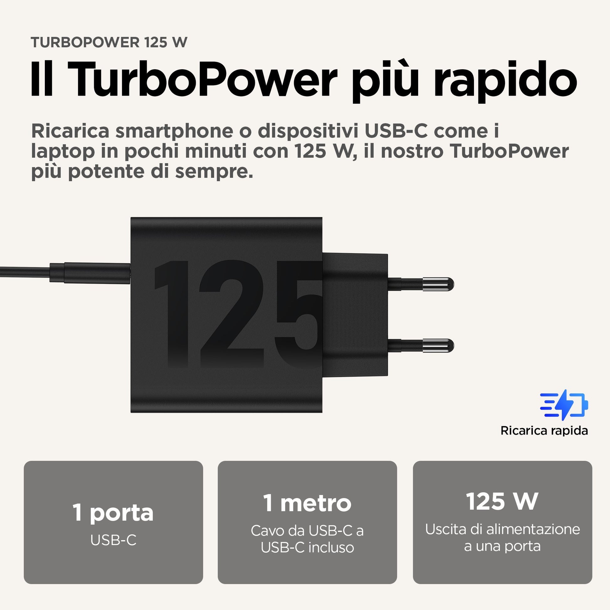 Motorola TurboPower 125W Universale Nero AC Ricarica rapida Interno