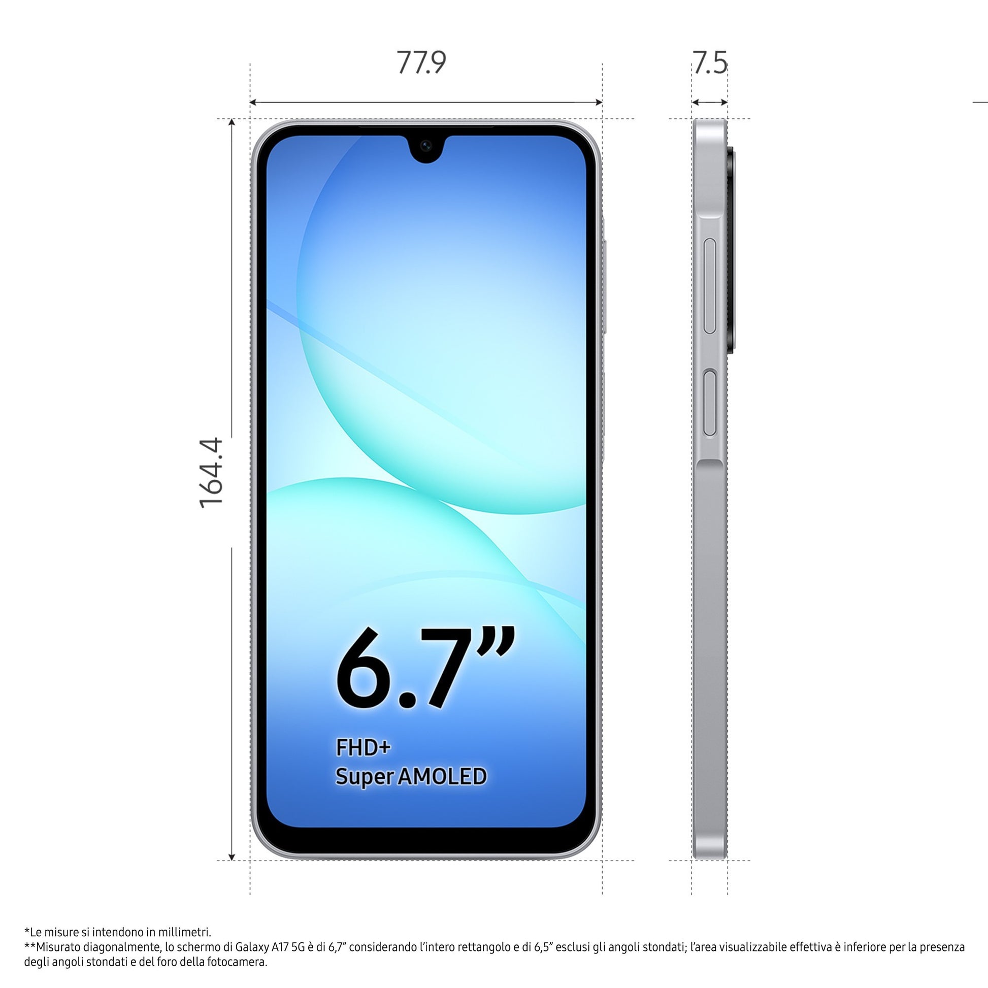Samsung Galaxy A17 5G, Android 15, Display sAMOLED 6.7", 8GB RAM, 256GB, Batteria 5.000 mAh, Resistenza IP54, Memoria