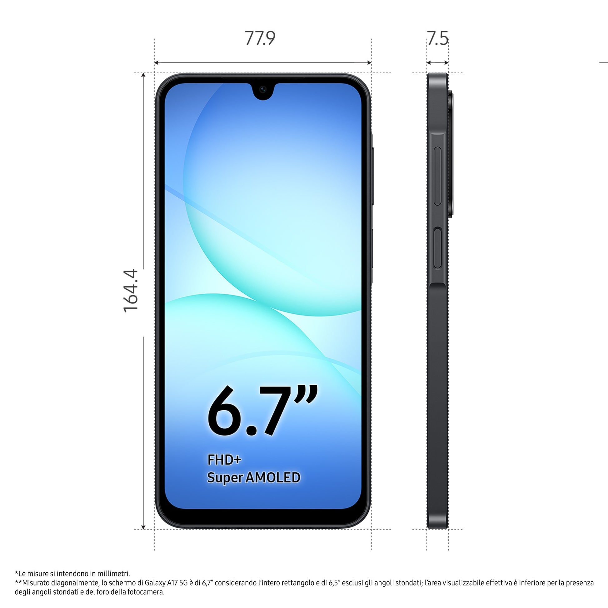 Samsung Galaxy A17 5G, Android 15, Display sAMOLED 6.7", 8GB RAM, 256GB, Batteria 5.000 mAh, Resistenza IP54, Memoria
