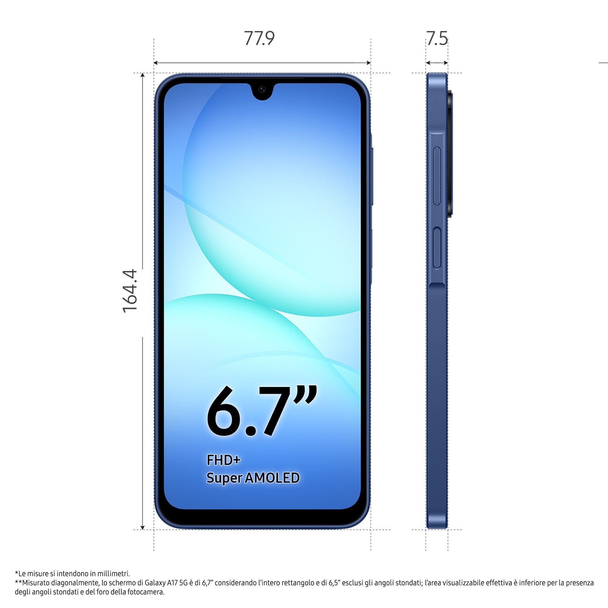 Samsung Galaxy A17 5G, Android 15, Display sAMOLED 6.7", 8GB RAM, 256GB, Batteria 5.000 mAh, Resistenza IP54, Memoria