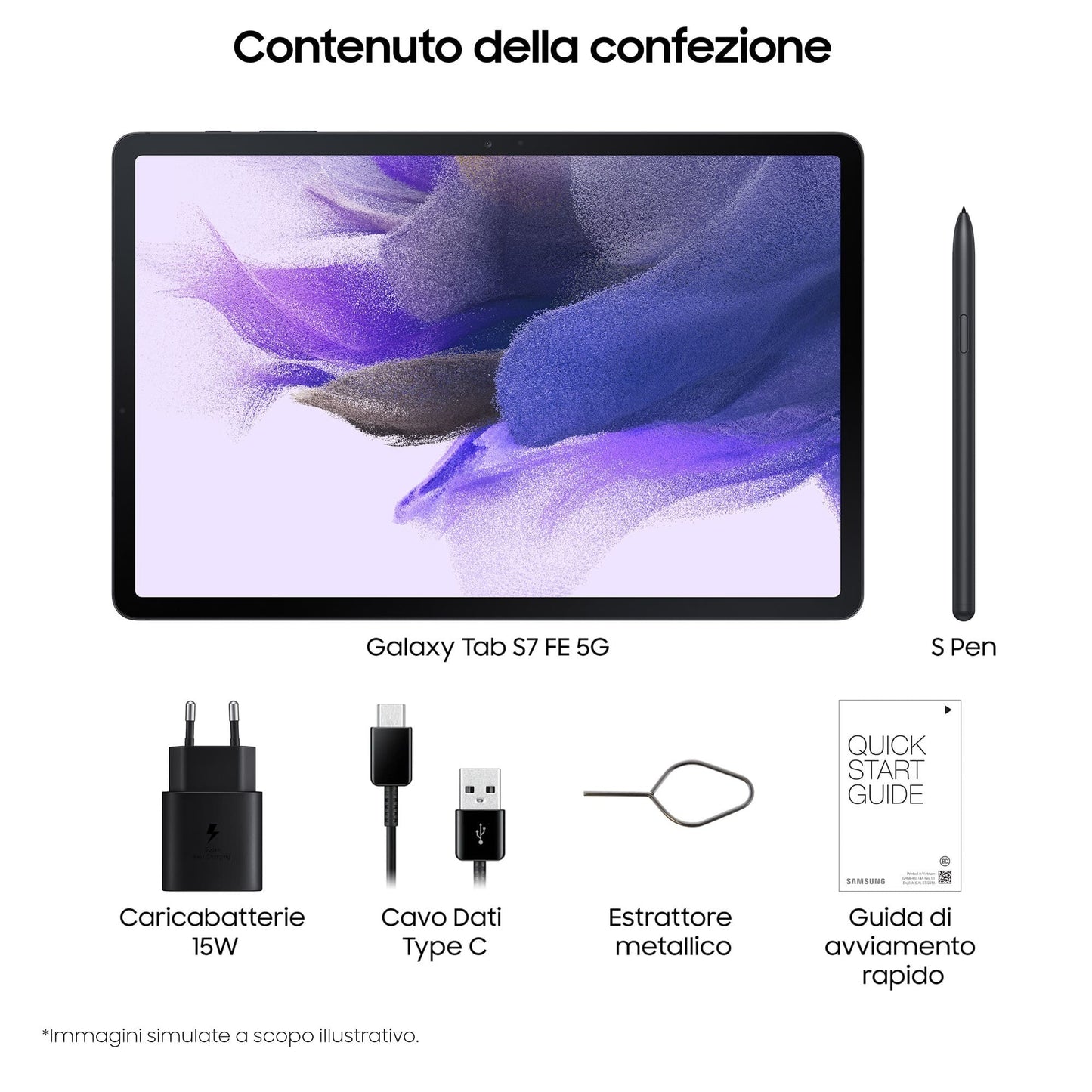 Samsung Galaxy Tab S7 FE Tablet Android 12,4 Pollici 5G RAM 4 GB 64 GB Tablet Android 11 Black