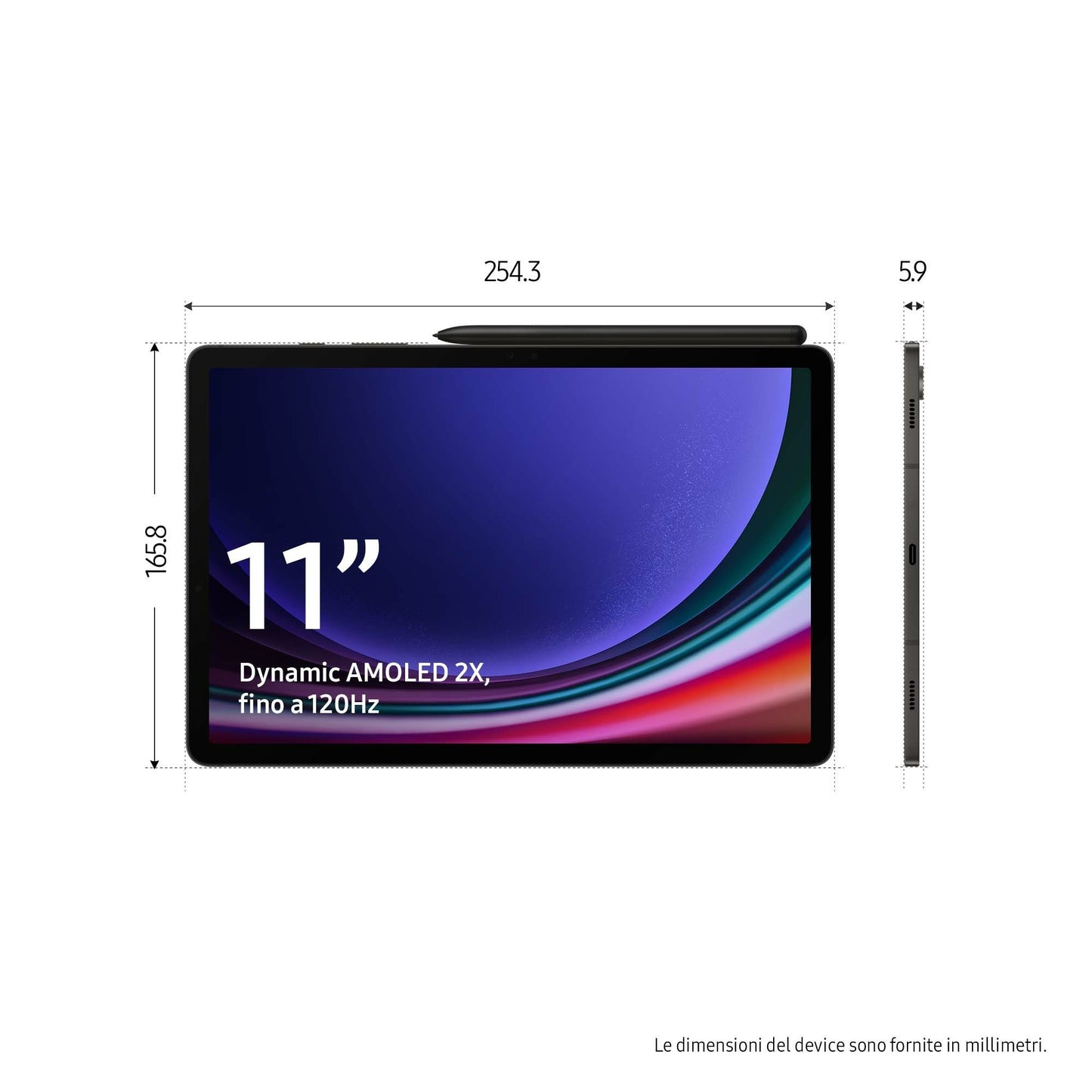 Samsung Galaxy Tab S9 Tablet AI Android 11 Pollici Dynamic AMOLED 2X 5G RAM 12 GB 256 GB Tablet Android 13 Graphite