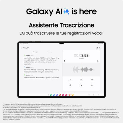 Samsung Galaxy Tab S9 Tablet AI Android 11 Pollici Dynamic AMOLED 2X 5G RAM 12 GB 256 GB Tablet Android 13 Graphite