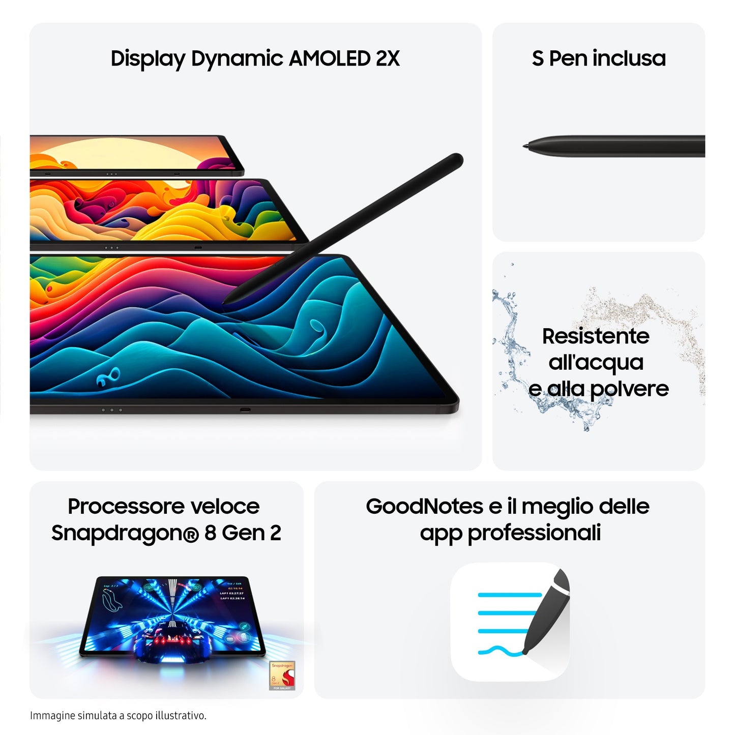 Samsung Galaxy Tab S9 Tablet AI Android 11 Pollici Dynamic AMOLED 2X 5G RAM 12 GB 256 GB Tablet Android 13 Graphite