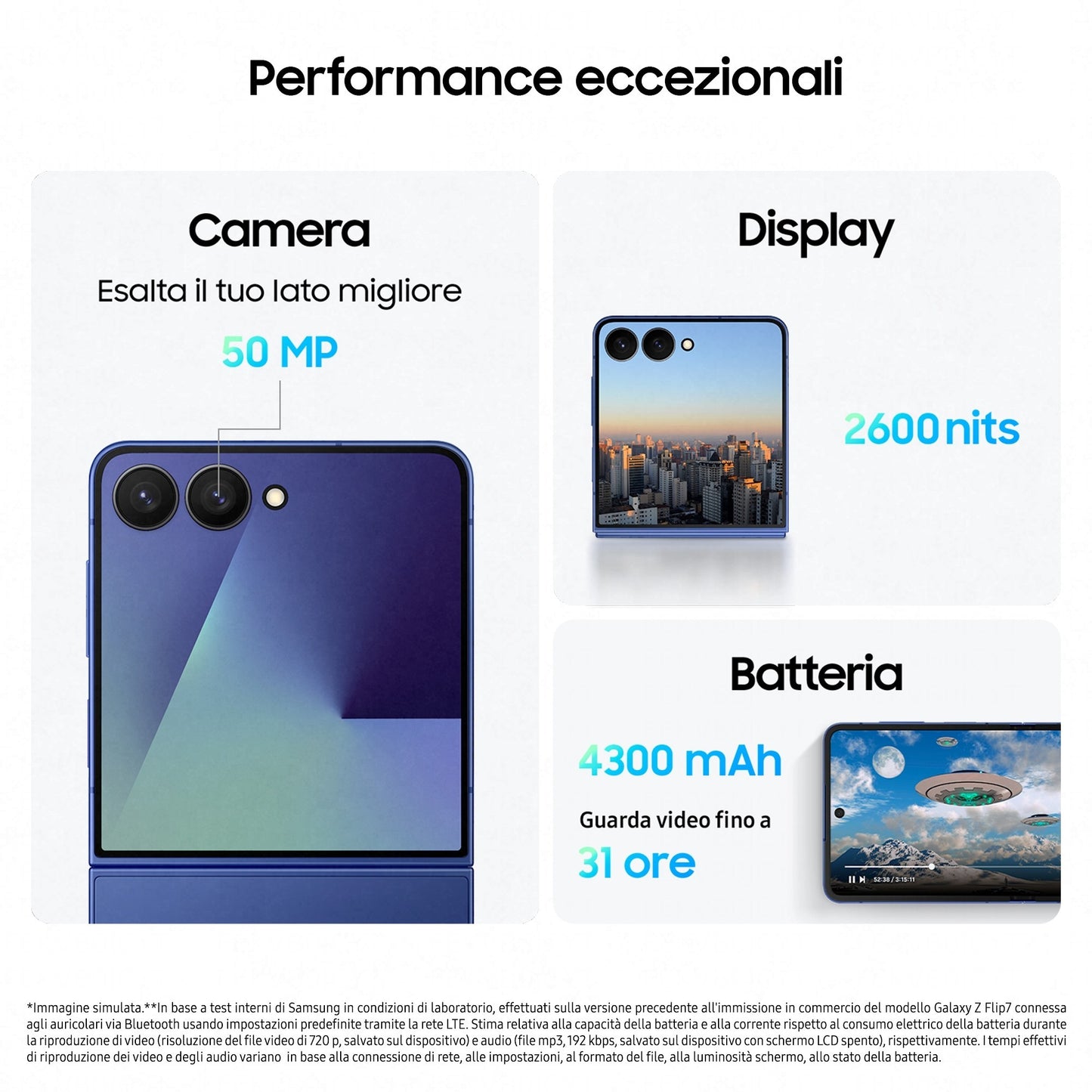 Samsung Galaxy Z Flip7 Smartphone AI, RAM 12GB, 256GB, Display 4,1" Super AMOLED/6,9" Dynamic AMOLED 2X, Fotocamera 50MP, Blue