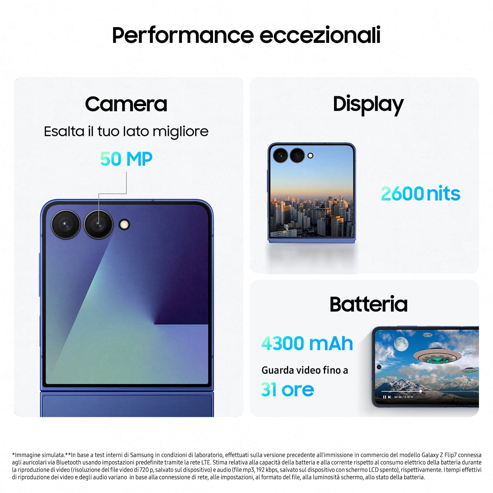 Samsung Galaxy Z Flip7 Smartphone AI, RAM 12GB, 256GB, Display 4,1" Super AMOLED/6,9" Dynamic AMOLED 2X, Fotocamera 50MP, Blue