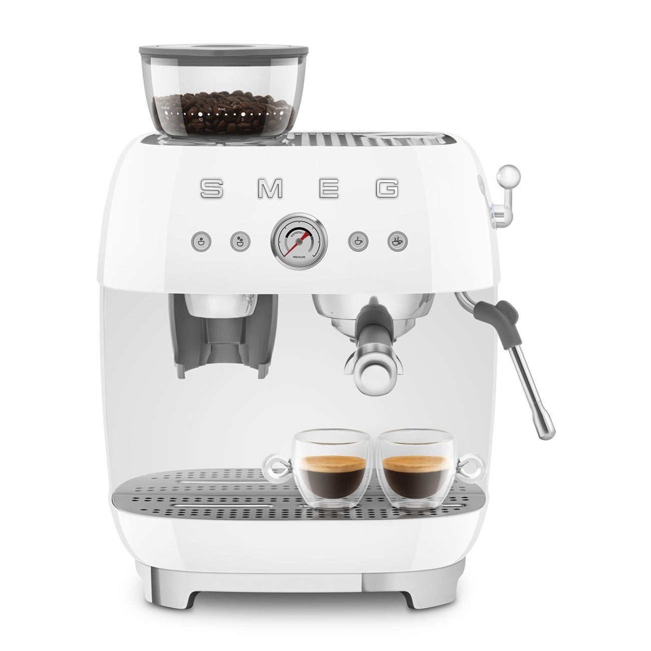 Smeg Macchina da Caffè Espresso Manuale con macinacaffè integrato 50's Style – Bianco LUCIDO – EGF03WHEU