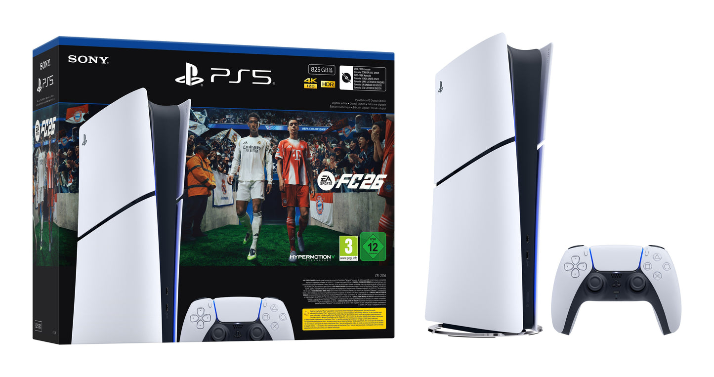 Sony PlayStation 5 Digital + EA Sports FC 26 Bundle 825 GB Wi-Fi Nero, Bianco