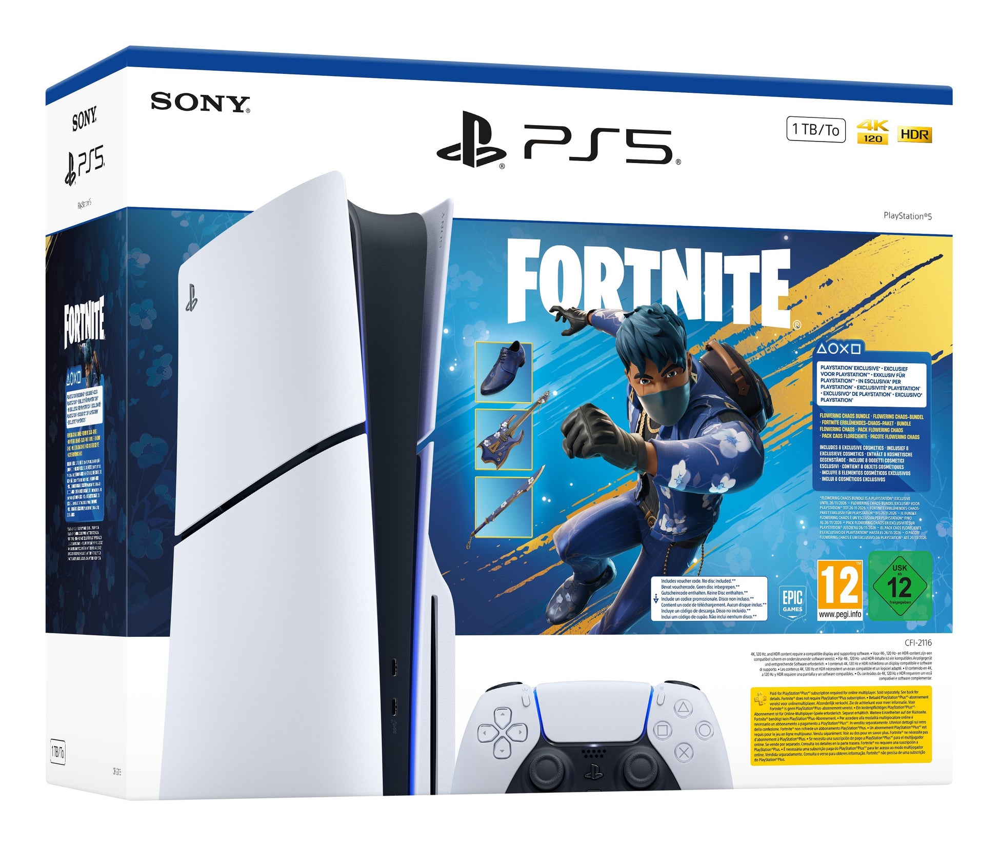 Sony PlayStation 5 - Fortnite Flowering Chaos Bundle 1 TB Wi-Fi Nero, Bianco
