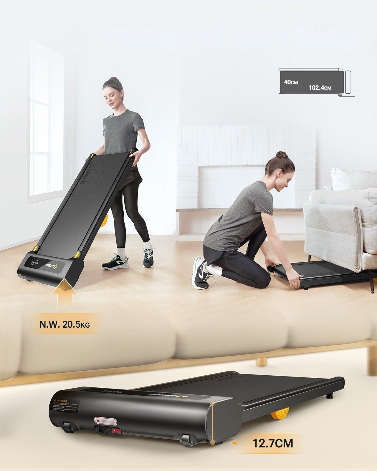 Urevo SpaceWalk Lite black tapis roulant 400 x 1024 mm 6 km/h